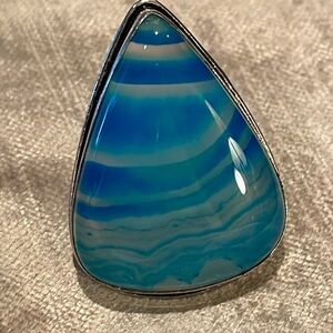 Ocean Blue Lace Botswana Agate Statement Tear Drop Ring 6.5